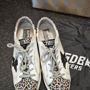 Golden Goose White-Leopard Glitter Sneakers Size 39